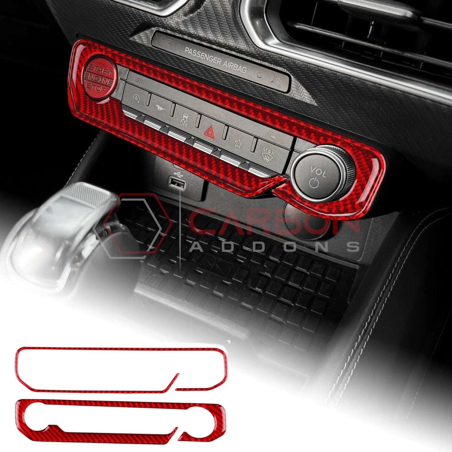 Real Carbon Fiber Start & Control Button Trim Overlay for 2024+ Ford Mustang