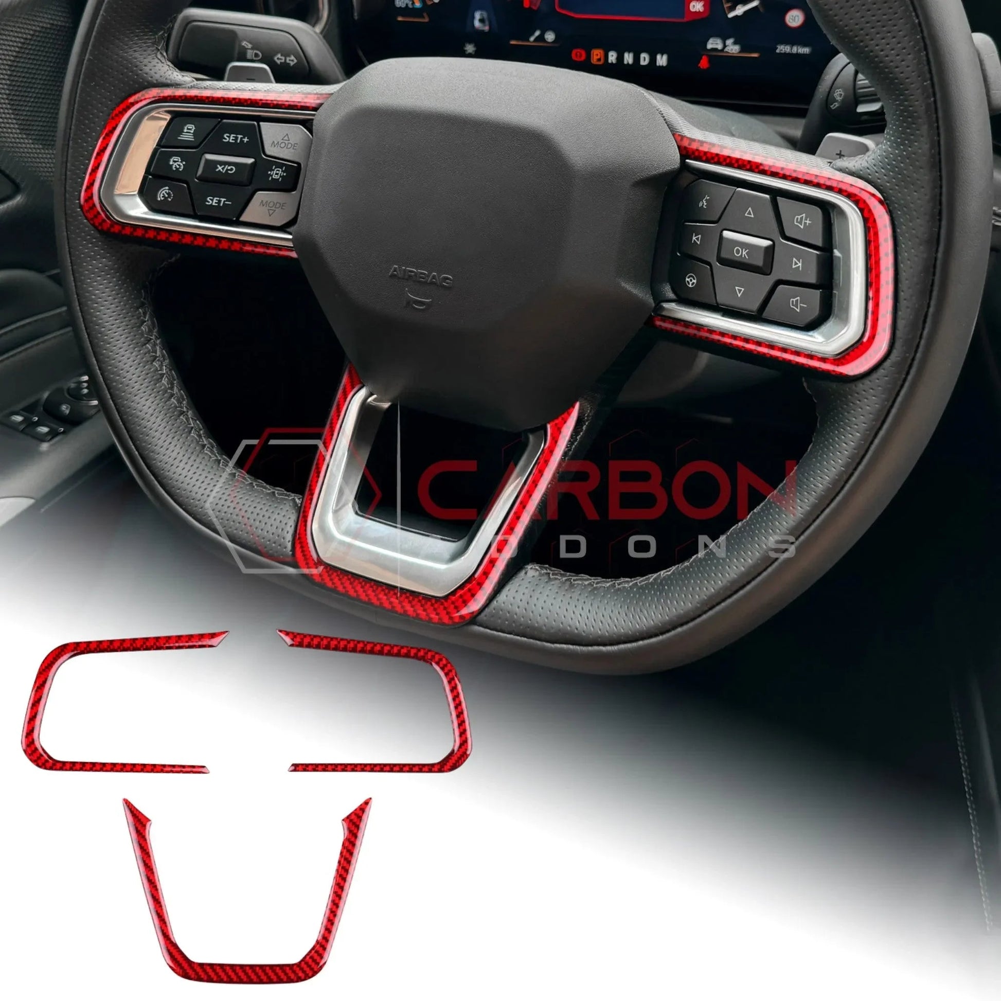 Real Carbon Fiber Steering Wheel Trim Overlays for 2024+ Ford Mustang
