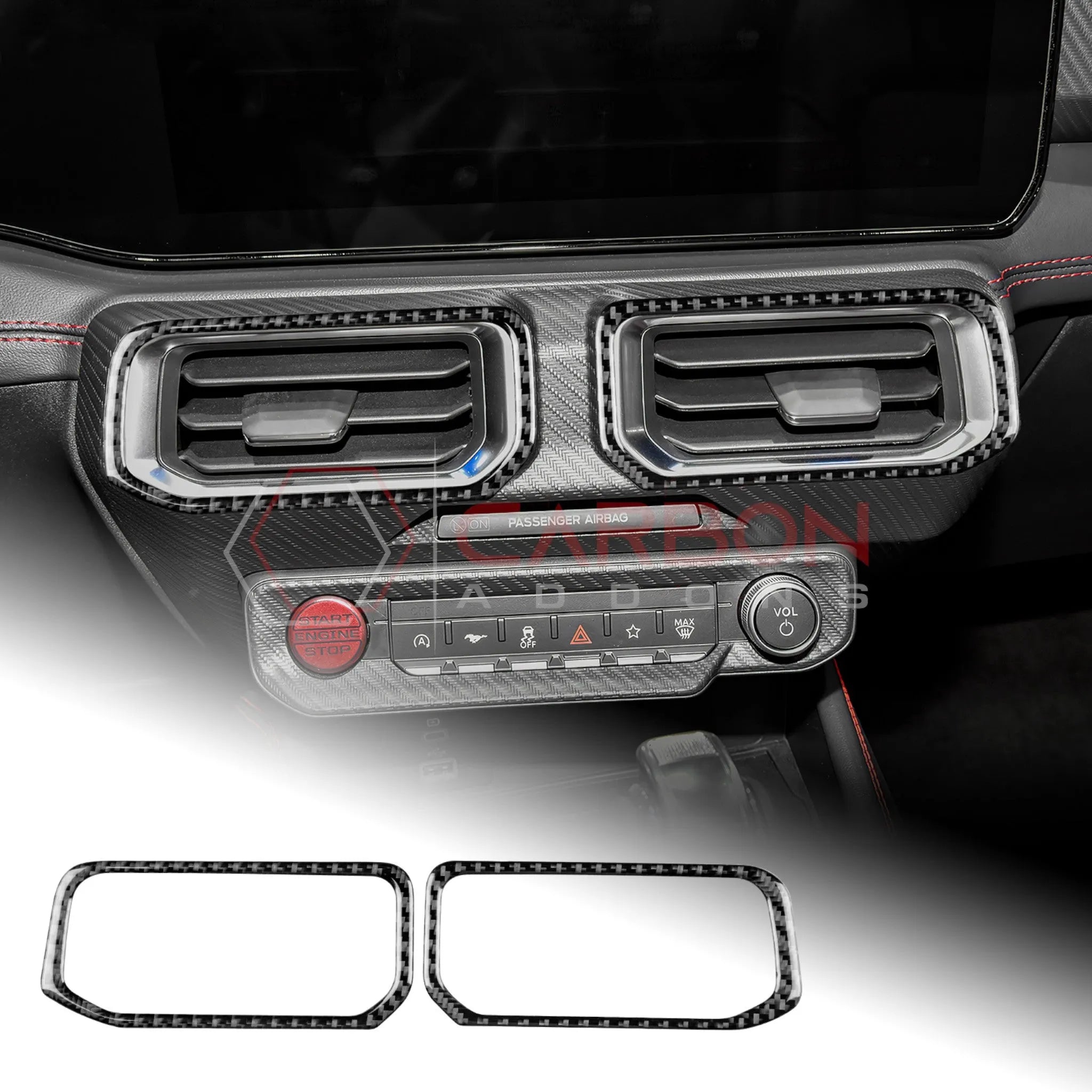 2024+ S650 Mustang Real Carbon Fiber Center AC Vent Frame Overlay