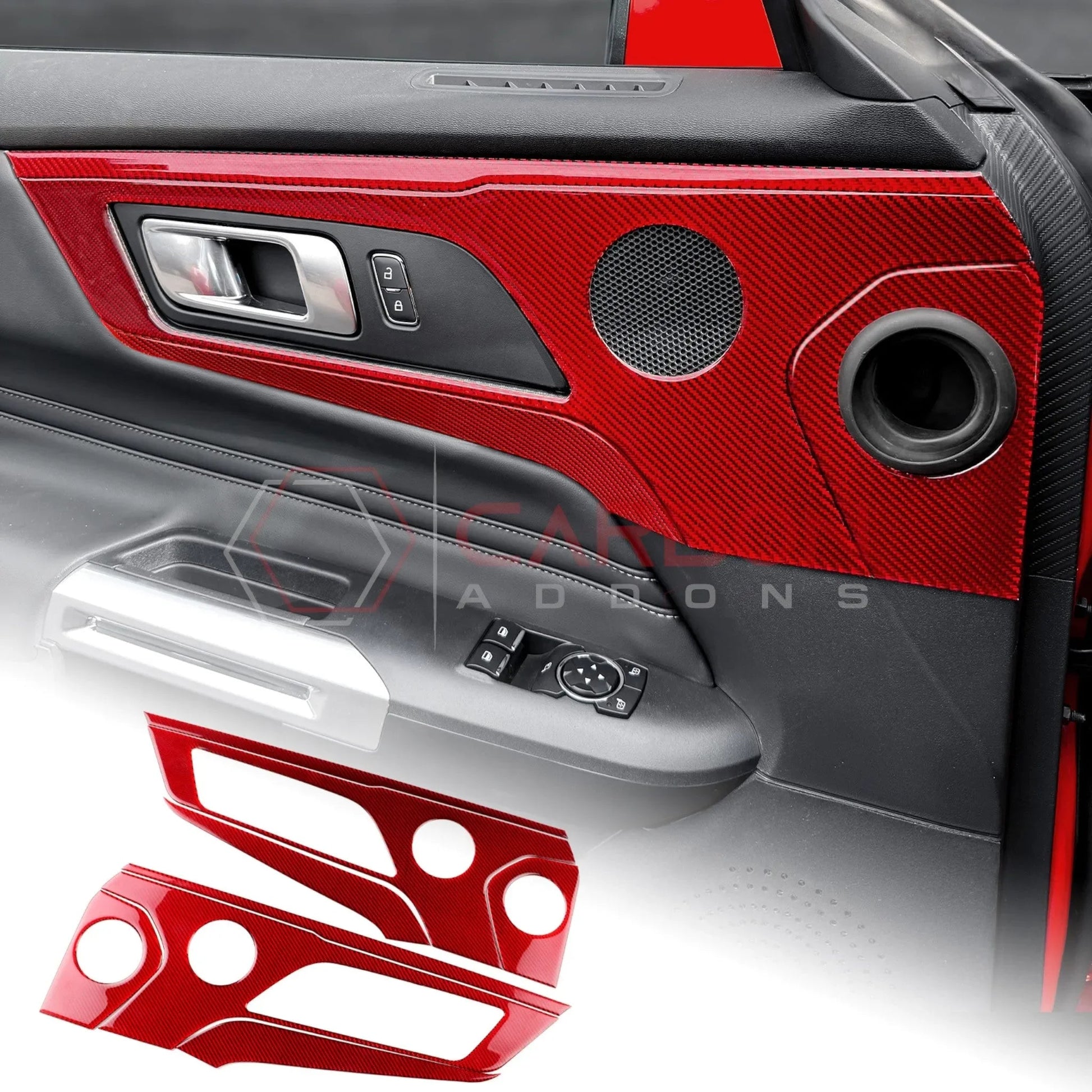 Real Carbon Fiber Door Handle & Speaker Panel Trim Overlay for 2024+ Ford Mustang