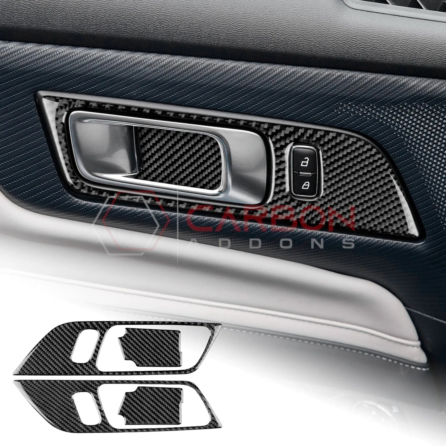 Real Carbon Fiber Interior Door Handle Trim Overlay for 2024+ Ford Mustang