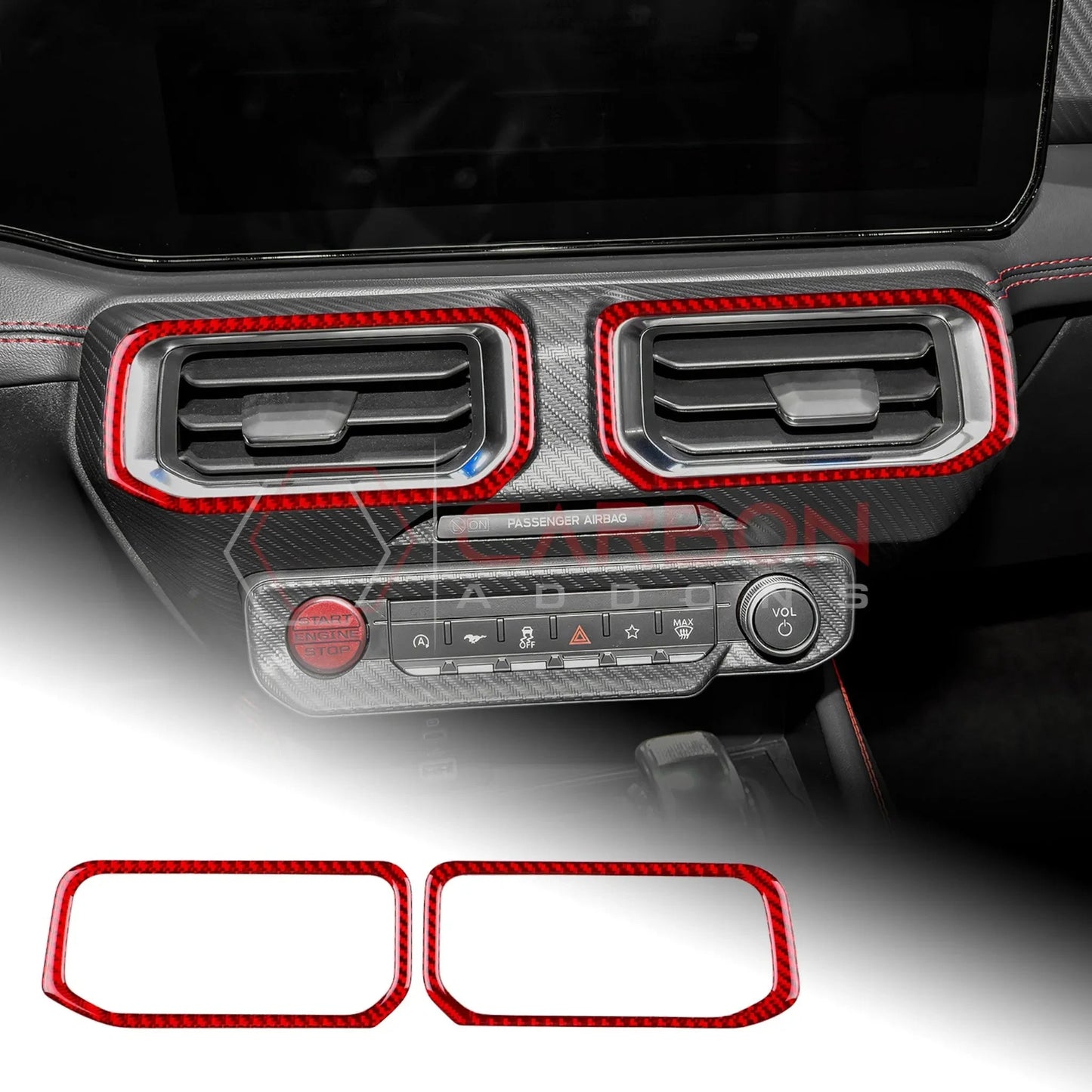 Real Carbon Fiber Center A/C Vent Frame Overlay for 2024+ Ford Mustang