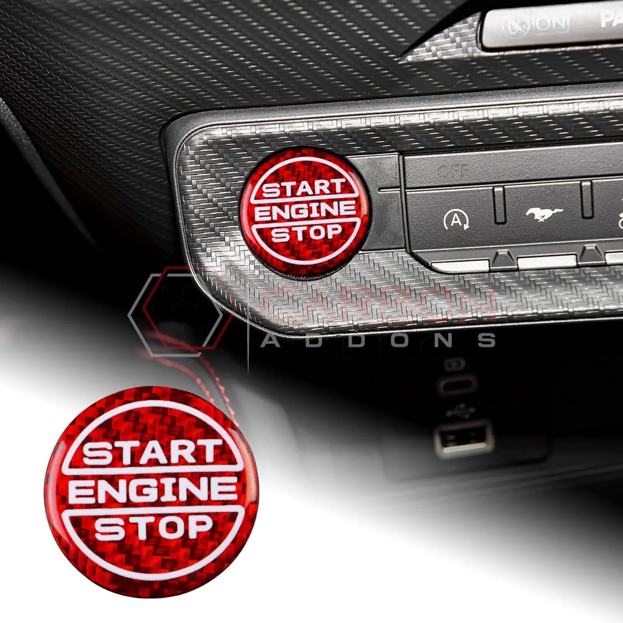Real Carbon Fiber Start/Stop Button Cover for 2024+ Ford Mustang
