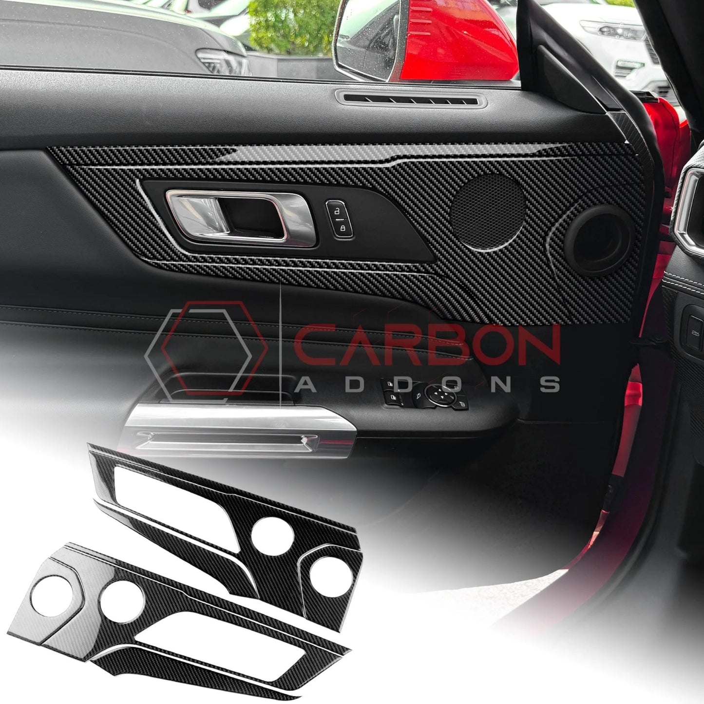 2024+ S650 Mustang Real Carbon Fiber Door Handle/Speaker Panel Trim Overlay