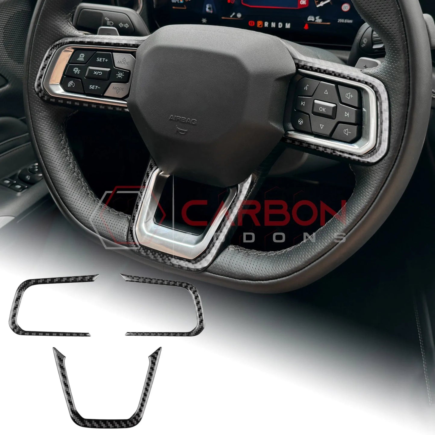 2024+ S650 Mustang Real Carbon Fiber Steering Wheel Trim Overlays