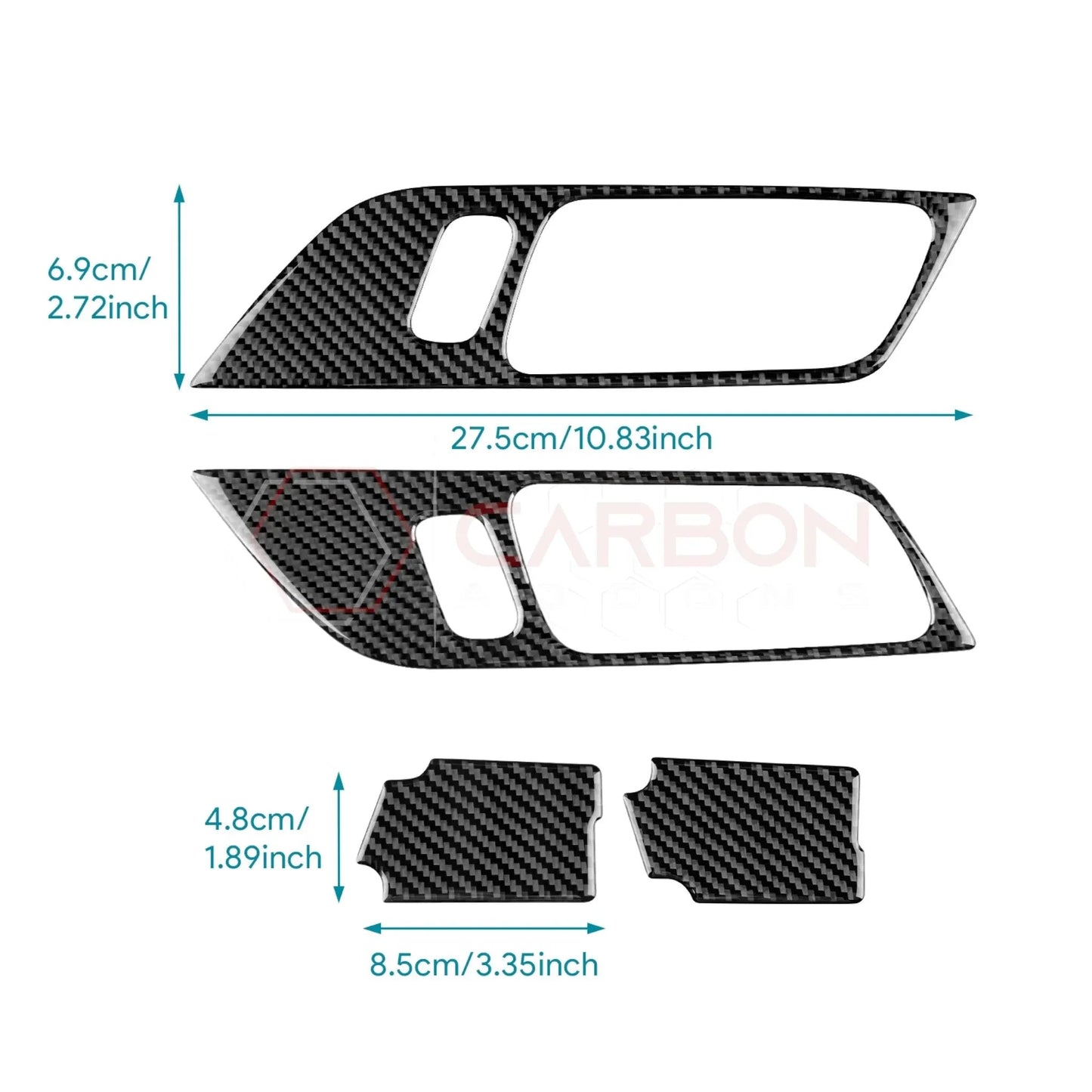 Real Carbon Fiber Interior Door Handle Trim Overlay for 2024+ Ford Mustang