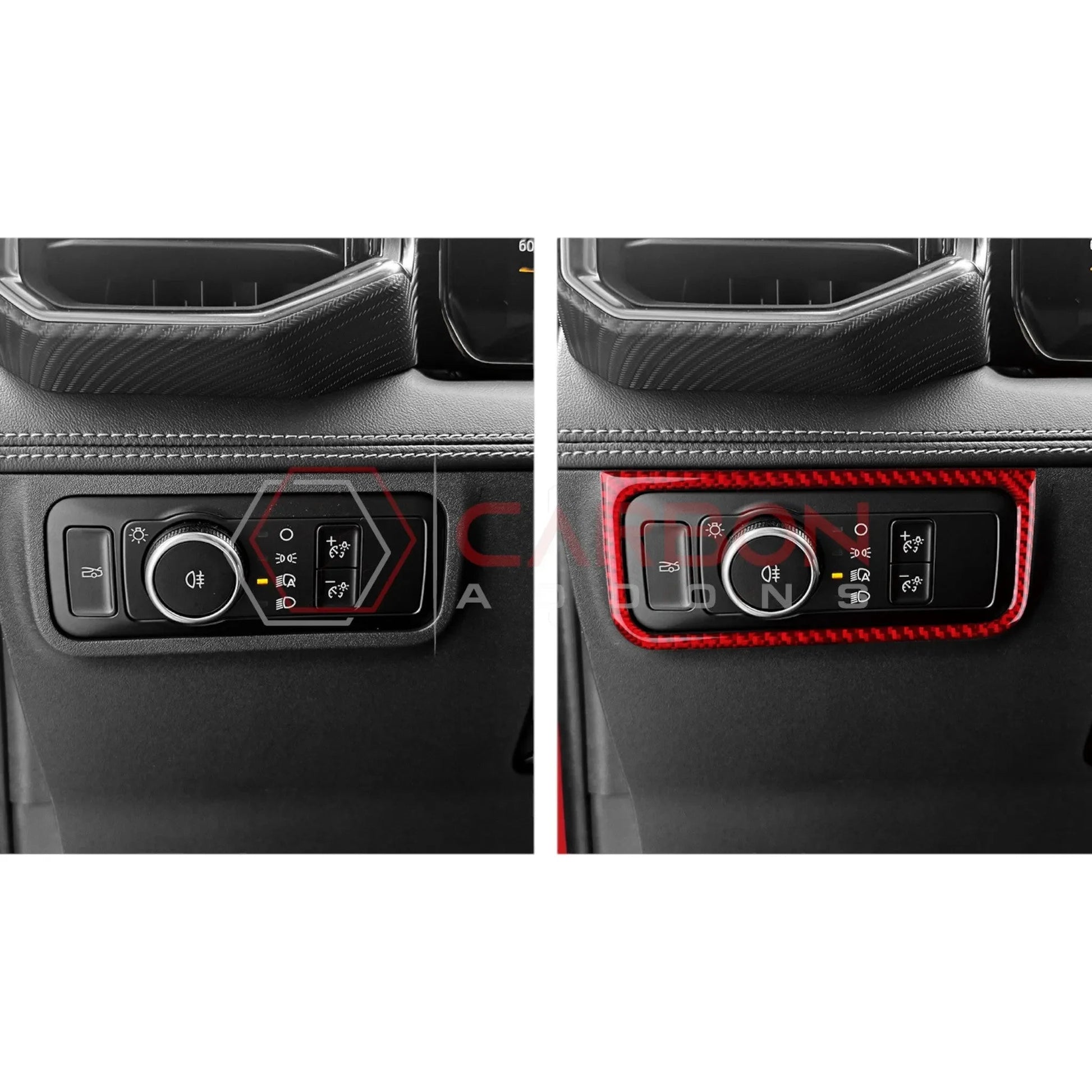 Real Carbon Fiber Headlight Control Outer Trim Overlay for 2024+ Ford Mustang