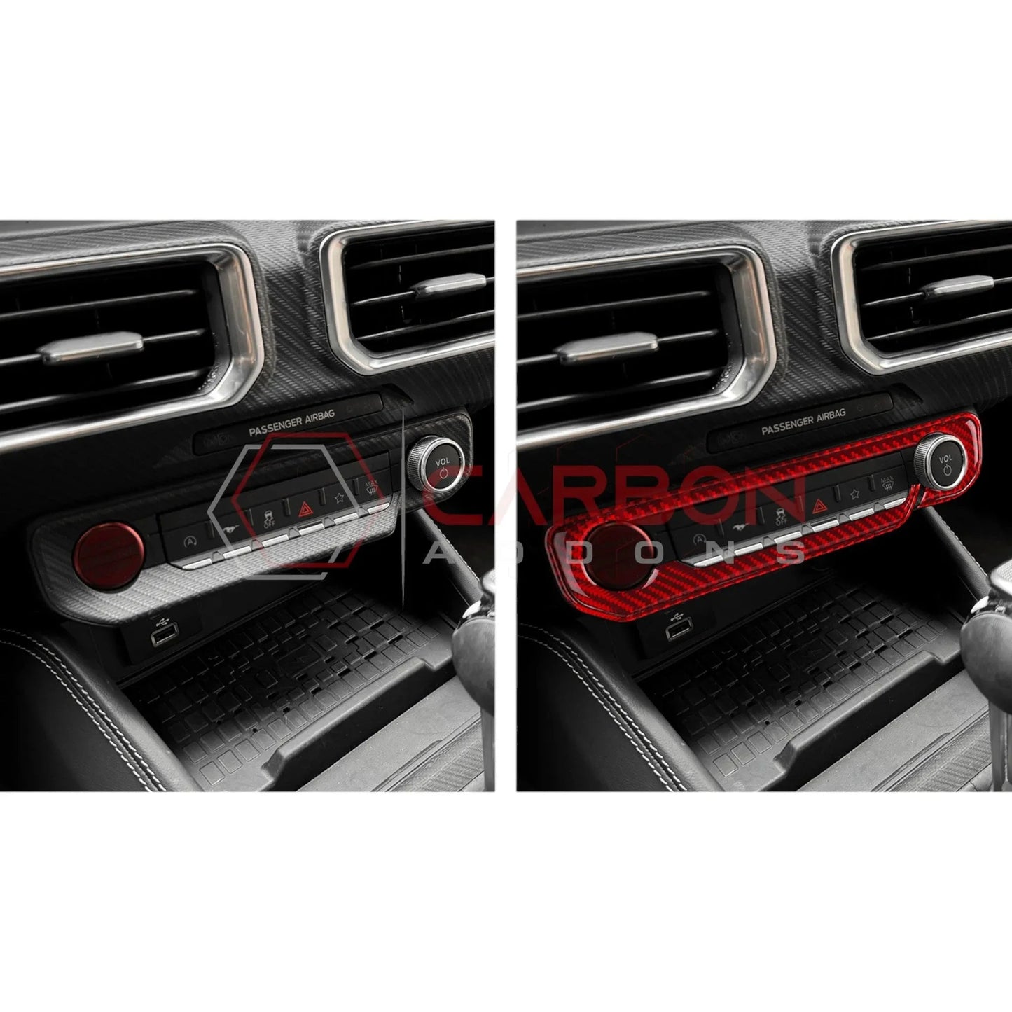 Real Carbon Fiber Start & Control Button Trim Overlay for 2024+ Ford Mustang