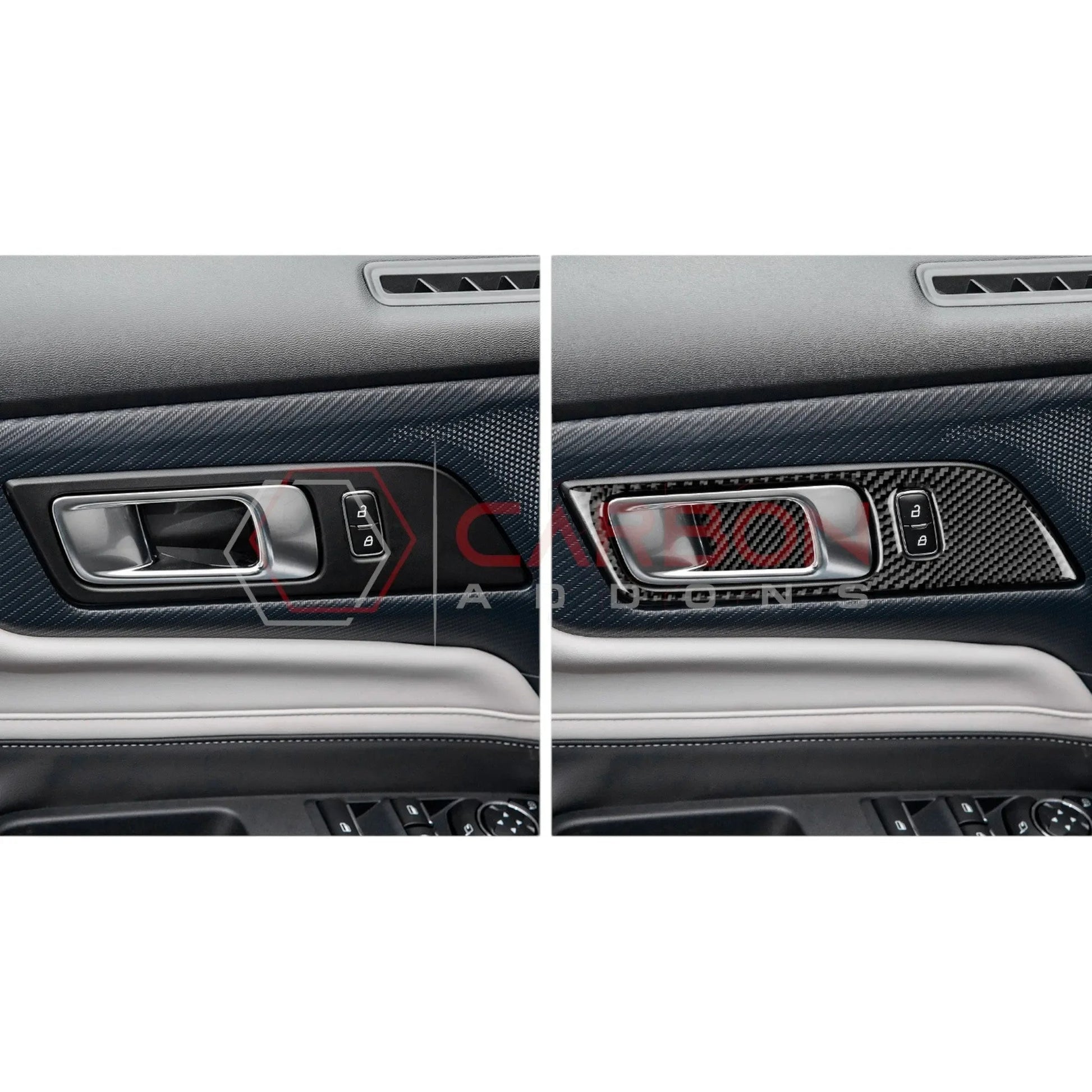 Real Carbon Fiber Interior Door Handle Trim Overlay for 2024+ Ford Mustang
