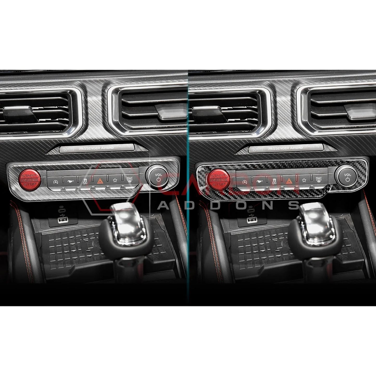Real Carbon Fiber Radio & Dashboard Control Trim Cover for 2024+ Ford Mustang