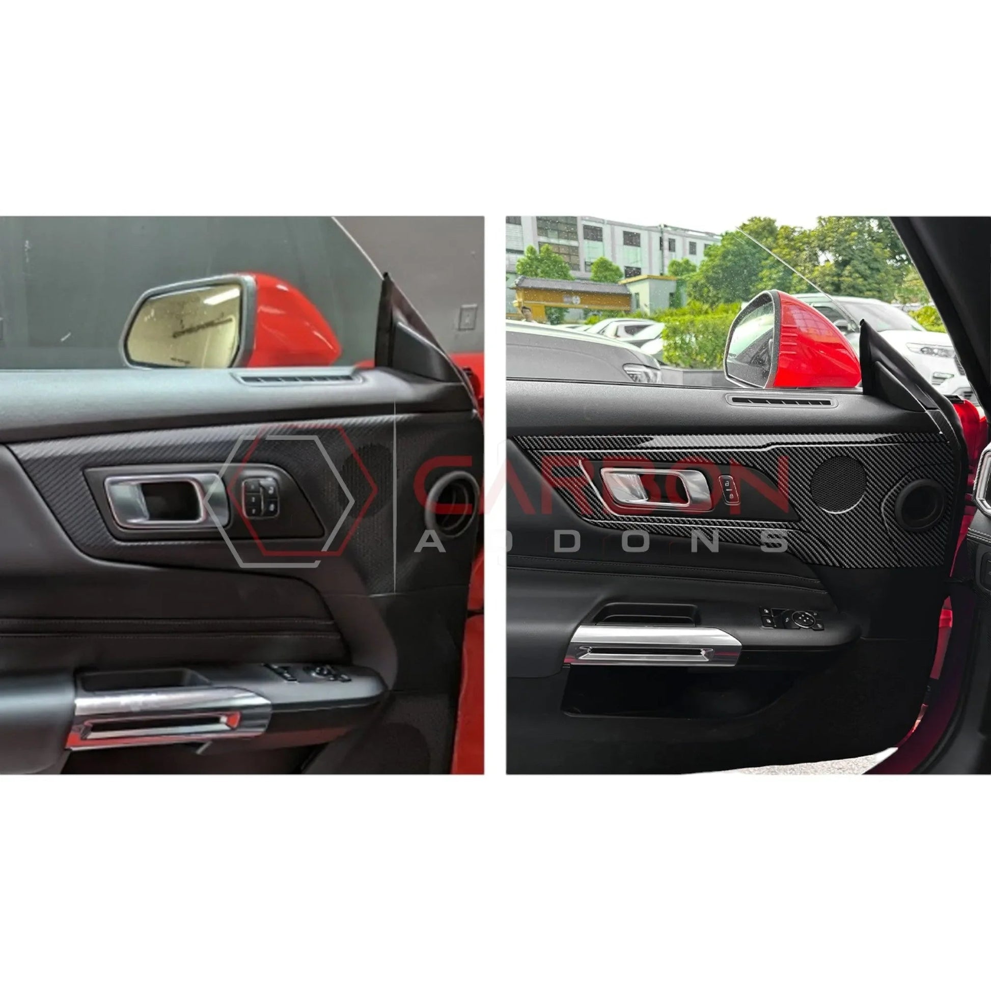 Real Carbon Fiber Door Handle & Speaker Panel Trim Overlay for 2024+ Ford Mustang