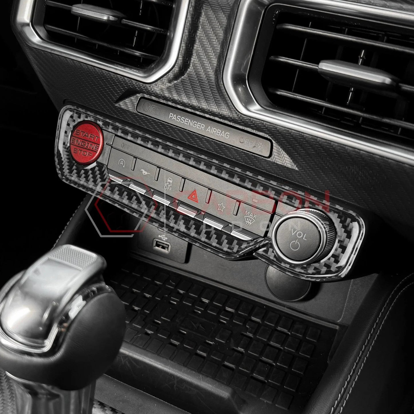 Real Carbon Fiber Start & Control Button Trim Overlay for 2024+ Ford Mustang