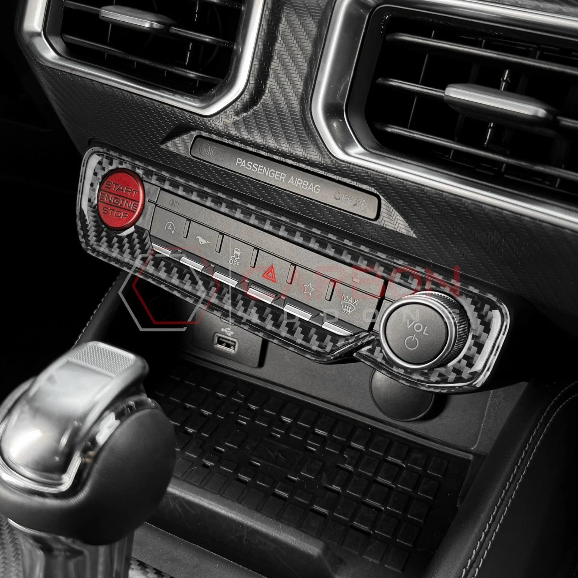 Real Carbon Fiber Start & Control Button Trim Overlay for 2024+ Ford Mustang