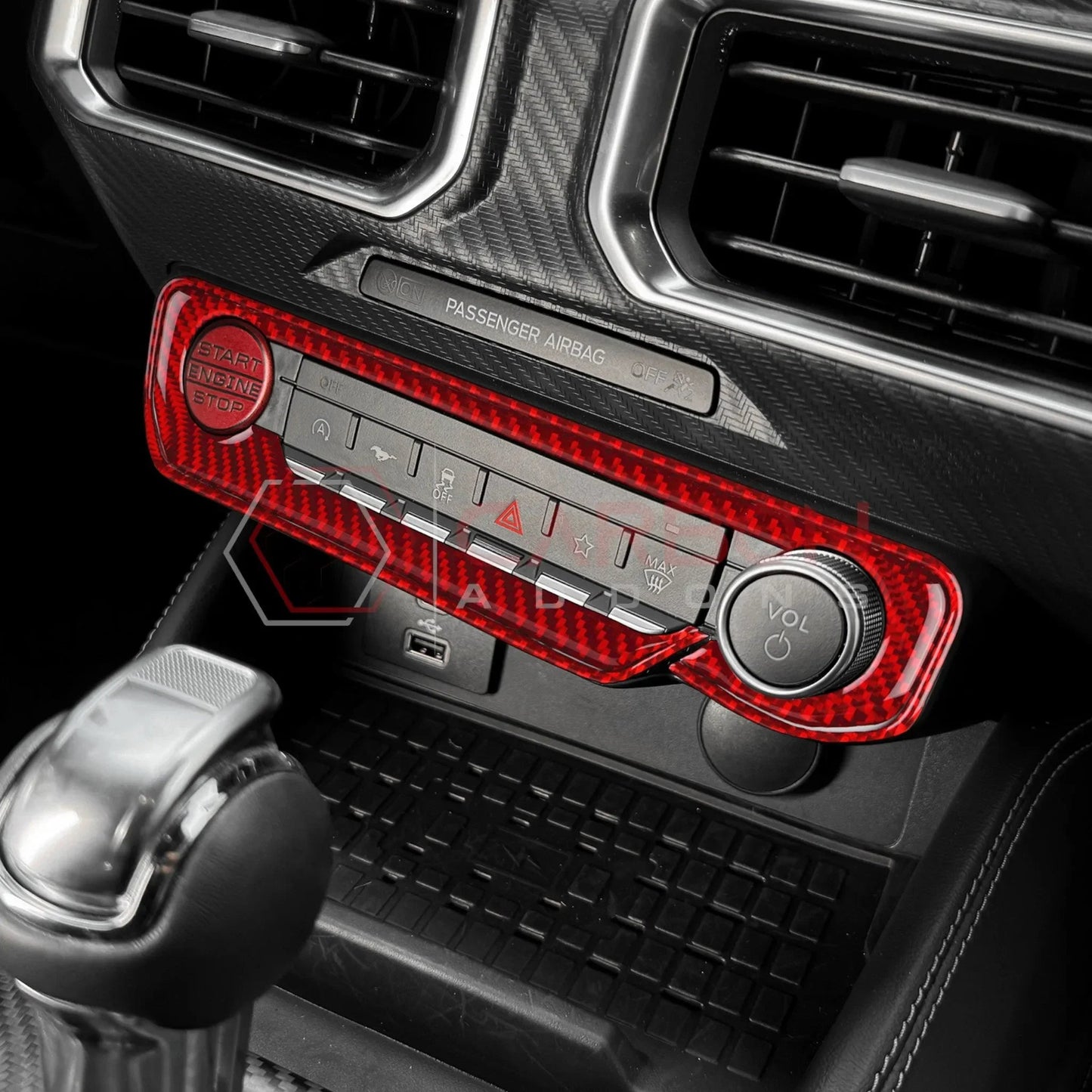 Real Carbon Fiber Start & Control Button Trim Overlay for 2024+ Ford Mustang