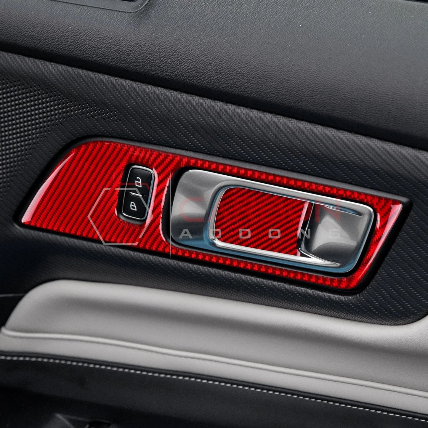 Real Carbon Fiber Interior Door Handle Trim Overlay for 2024+ Ford Mustang