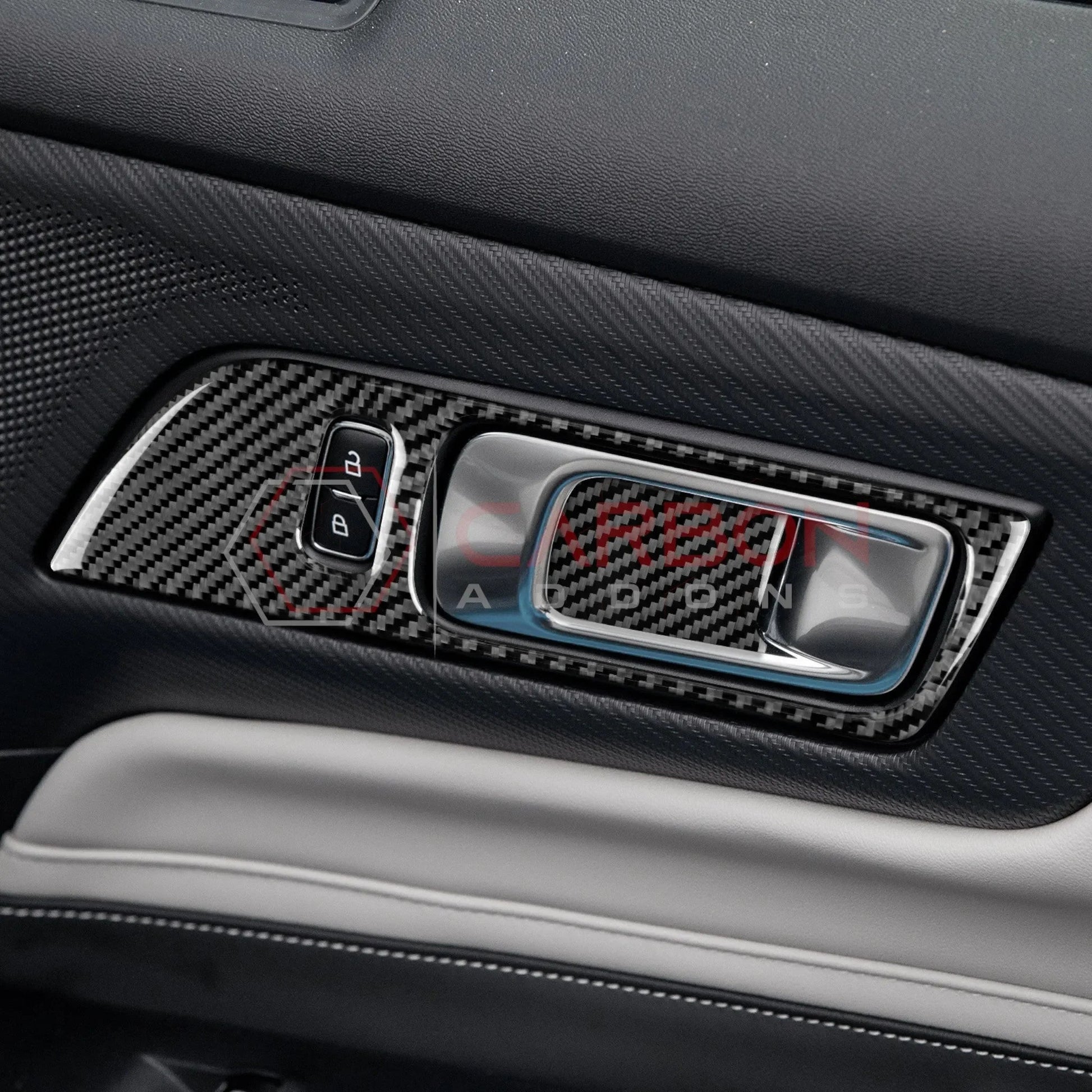 Real Carbon Fiber Interior Door Handle Trim Overlay for 2024+ Ford Mustang