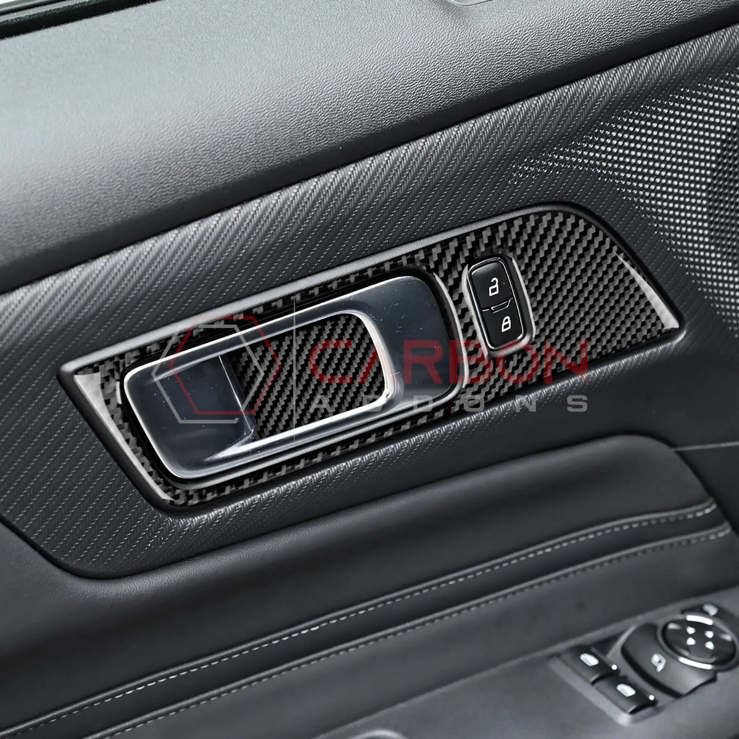 Real Carbon Fiber Interior Door Handle Trim Overlay for 2024+ Ford Mustang