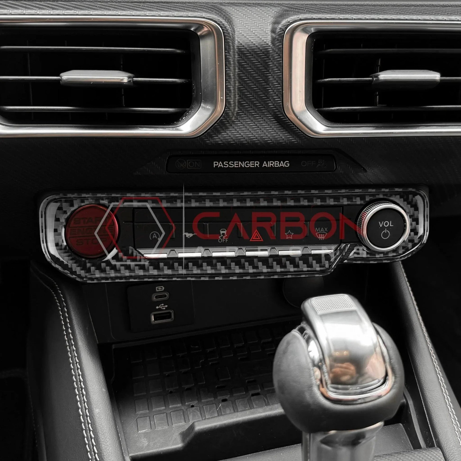 Real Carbon Fiber Start & Control Button Trim Overlay for 2024+ Ford Mustang