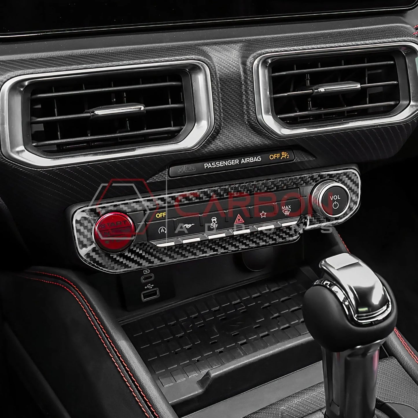 Real Carbon Fiber Radio & Dashboard Control Trim Cover for 2024+ Ford Mustang
