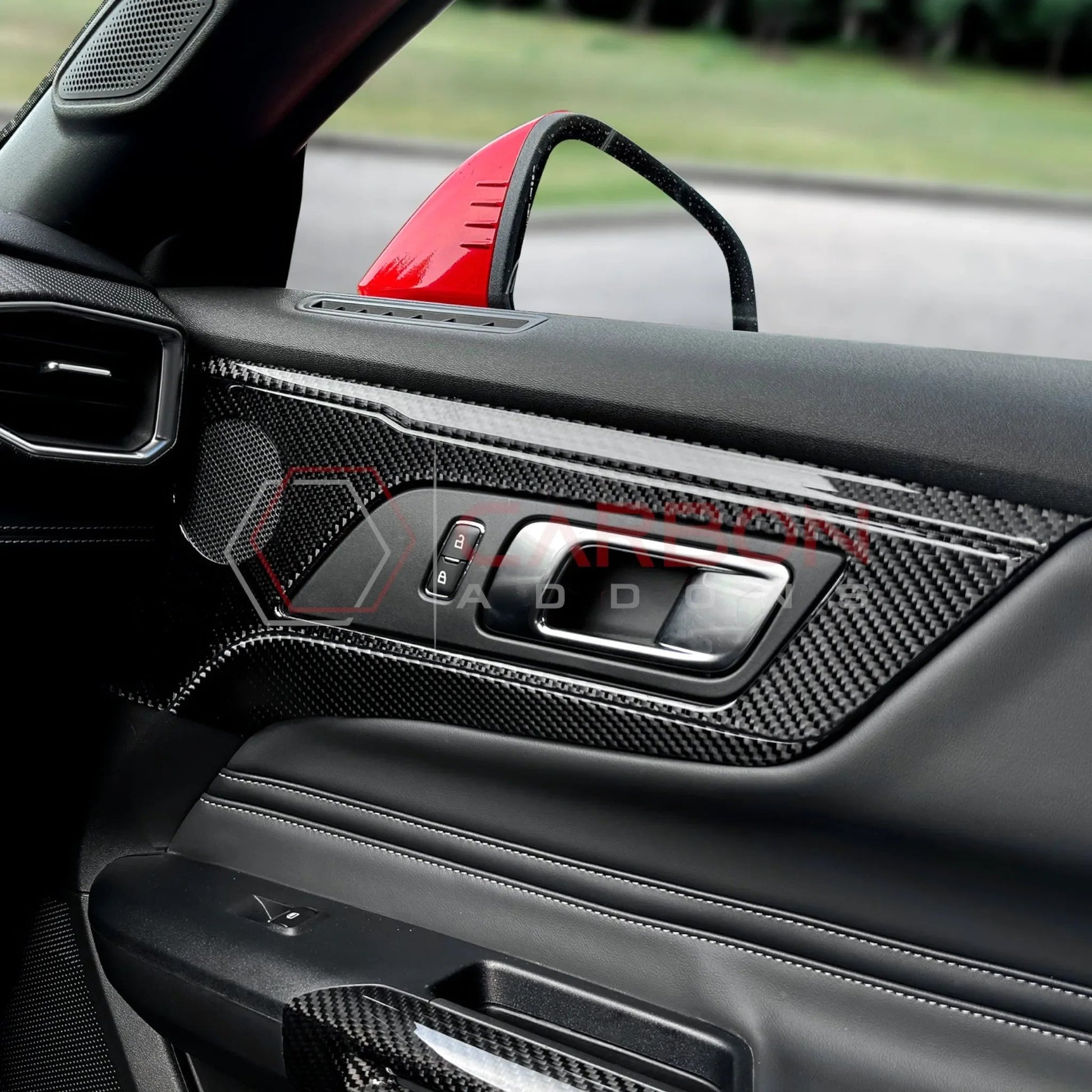 Real Carbon Fiber Door Handle & Speaker Panel Trim Overlay for 2024+ Ford Mustang
