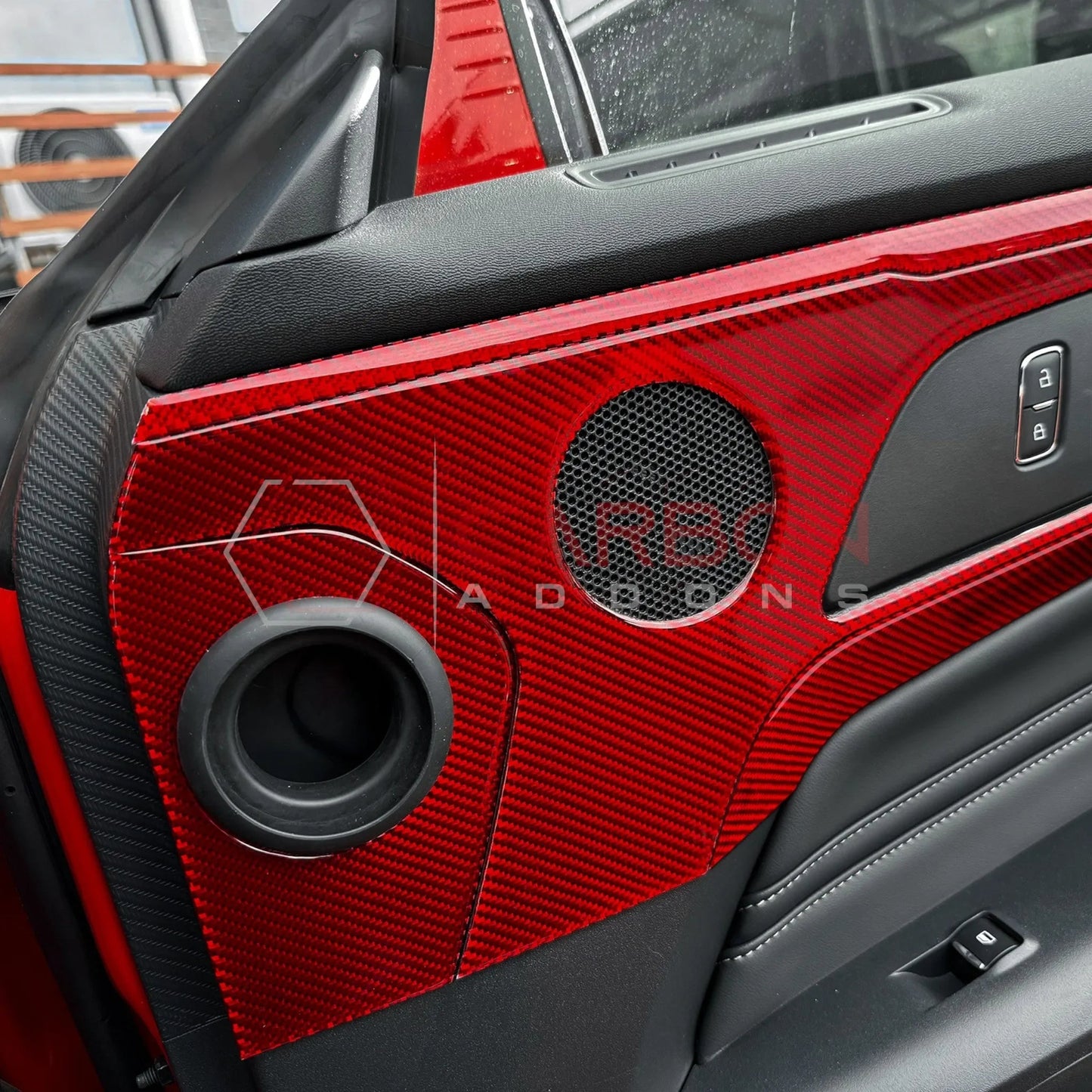 Real Carbon Fiber Door Handle & Speaker Panel Trim Overlay for 2024+ Ford Mustang