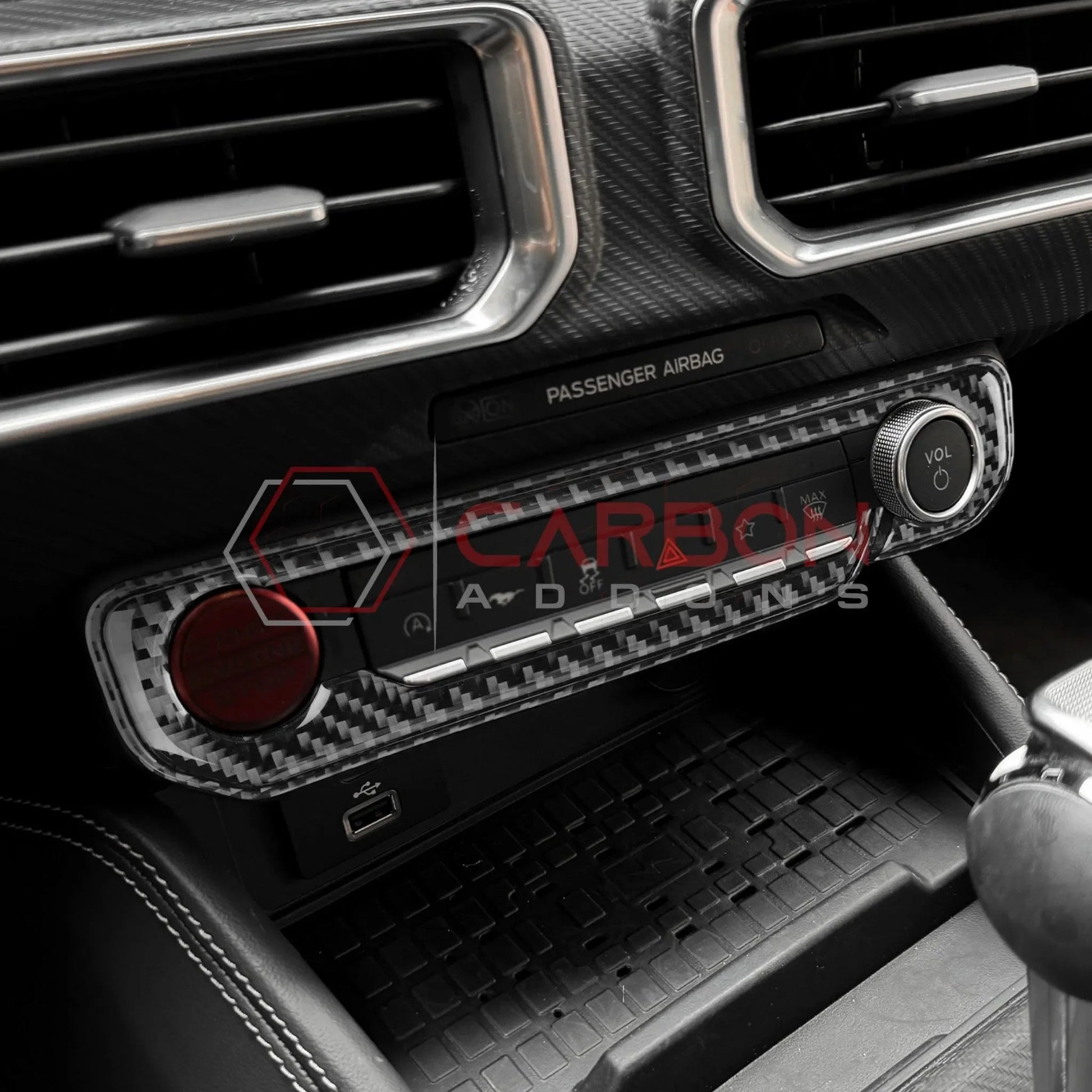 Real Carbon Fiber Start & Control Button Trim Overlay for 2024+ Ford Mustang