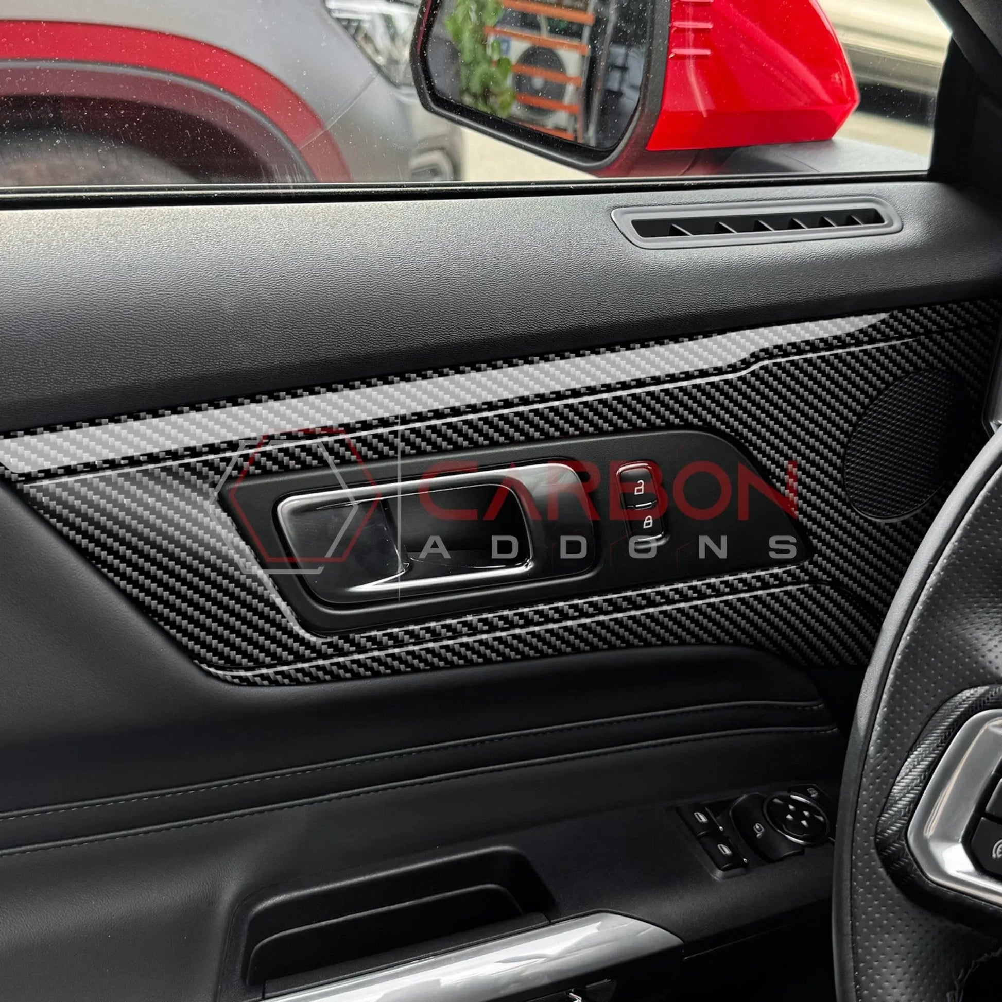 Real Carbon Fiber Door Handle & Speaker Panel Trim Overlay for 2024+ Ford Mustang