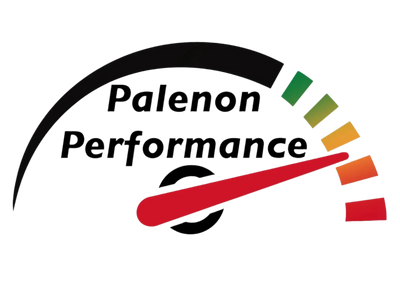 Palenon Performance logo with a black arc, red bar, and colorful segments on a white background