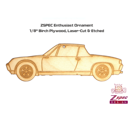ZSPEC Laser-Engraved Birch Ornament, Style: Porsche 914, ~5-inch Wide