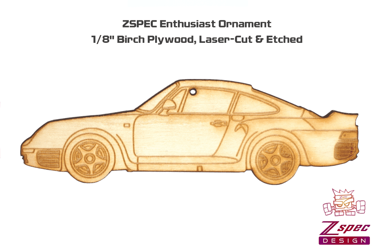 ZSPEC Laser-Engraved Birch Ornament, Style: Porsche 959, ~5-inch Wide