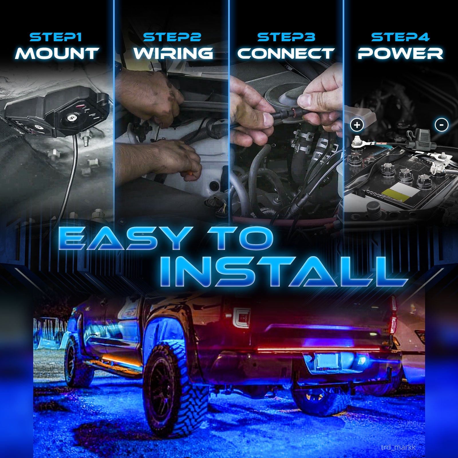 AURA Quantum 4pc LED Rock Lights - RGBW Multicolor w- Handheld Remotes