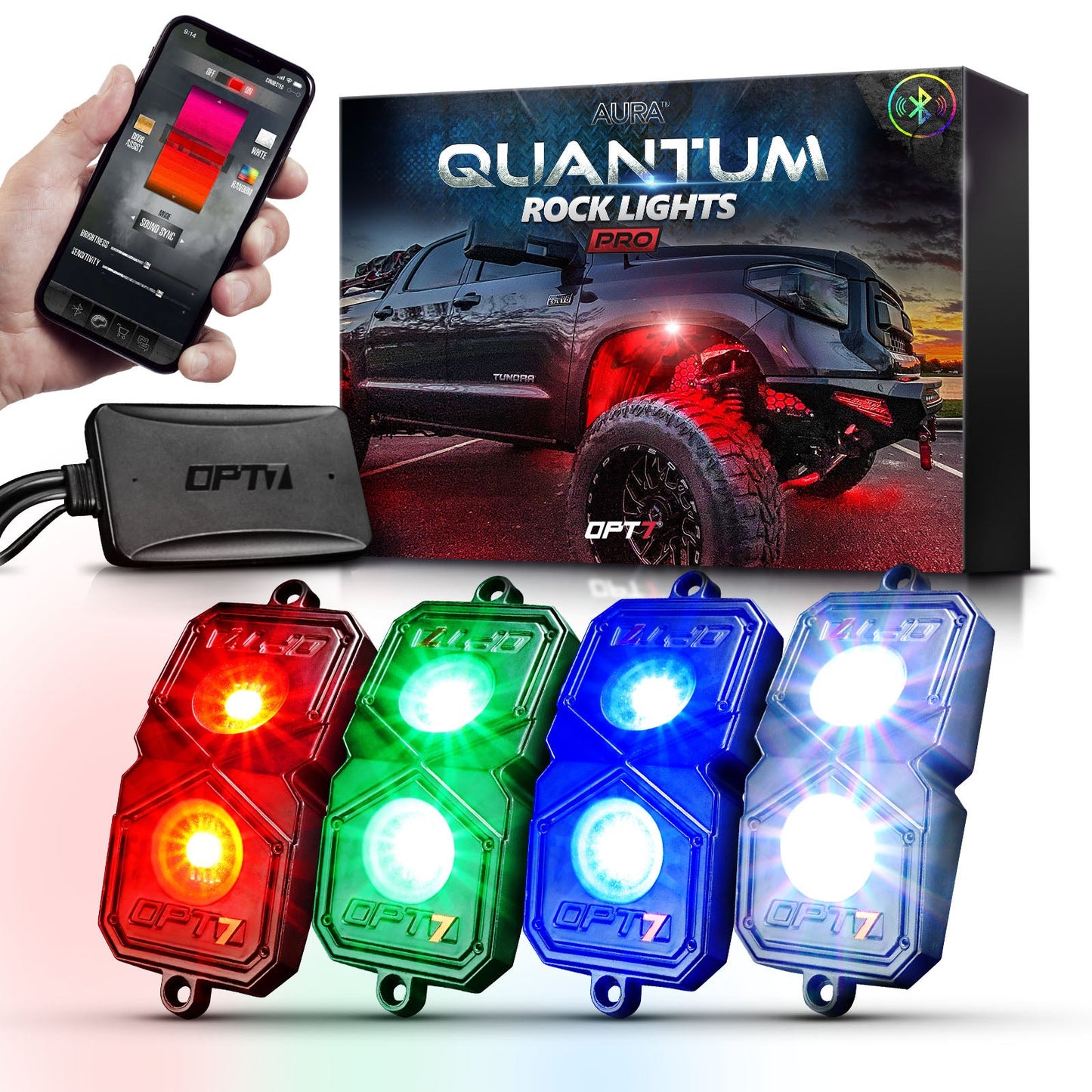 OPT7 Quantum Pro Rock Light RGBW & LED Side Marker White-Amber for Jeep Wrangler JL JLU & Gladiator JT 18-23