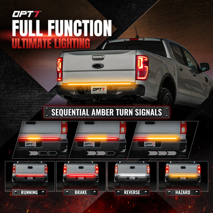 OPT7 Redline Parlux Triple Tailgate Light Bar 60" Bundle for Chevy Silverado-GMC Sierra 1500 19-21 Connect Harness