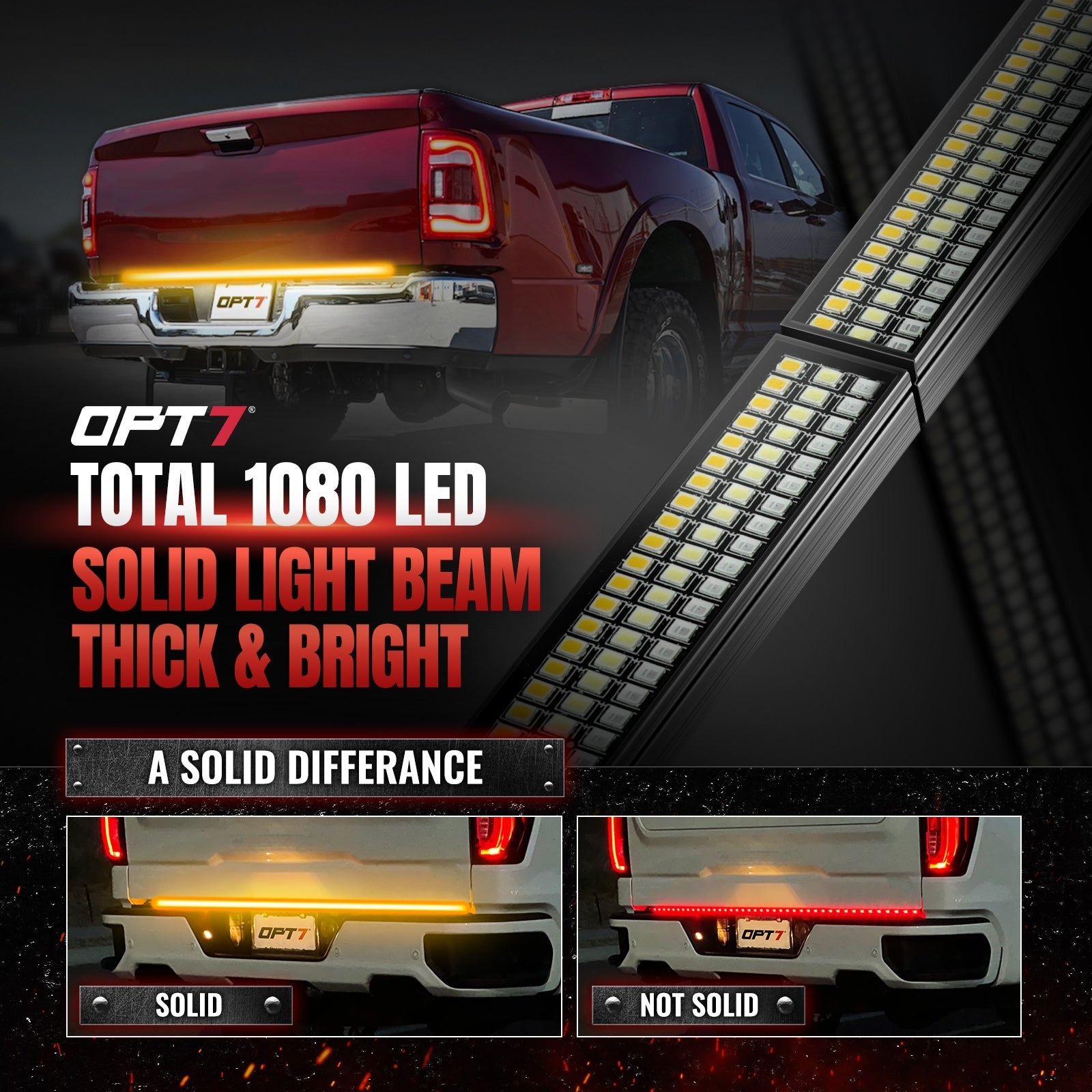 OPT7 Redline Parlux Triple Tailgate Light Bar 60" Bundle for Chevy Silverado-GMC Sierra 1500 19-21 Connect Harness