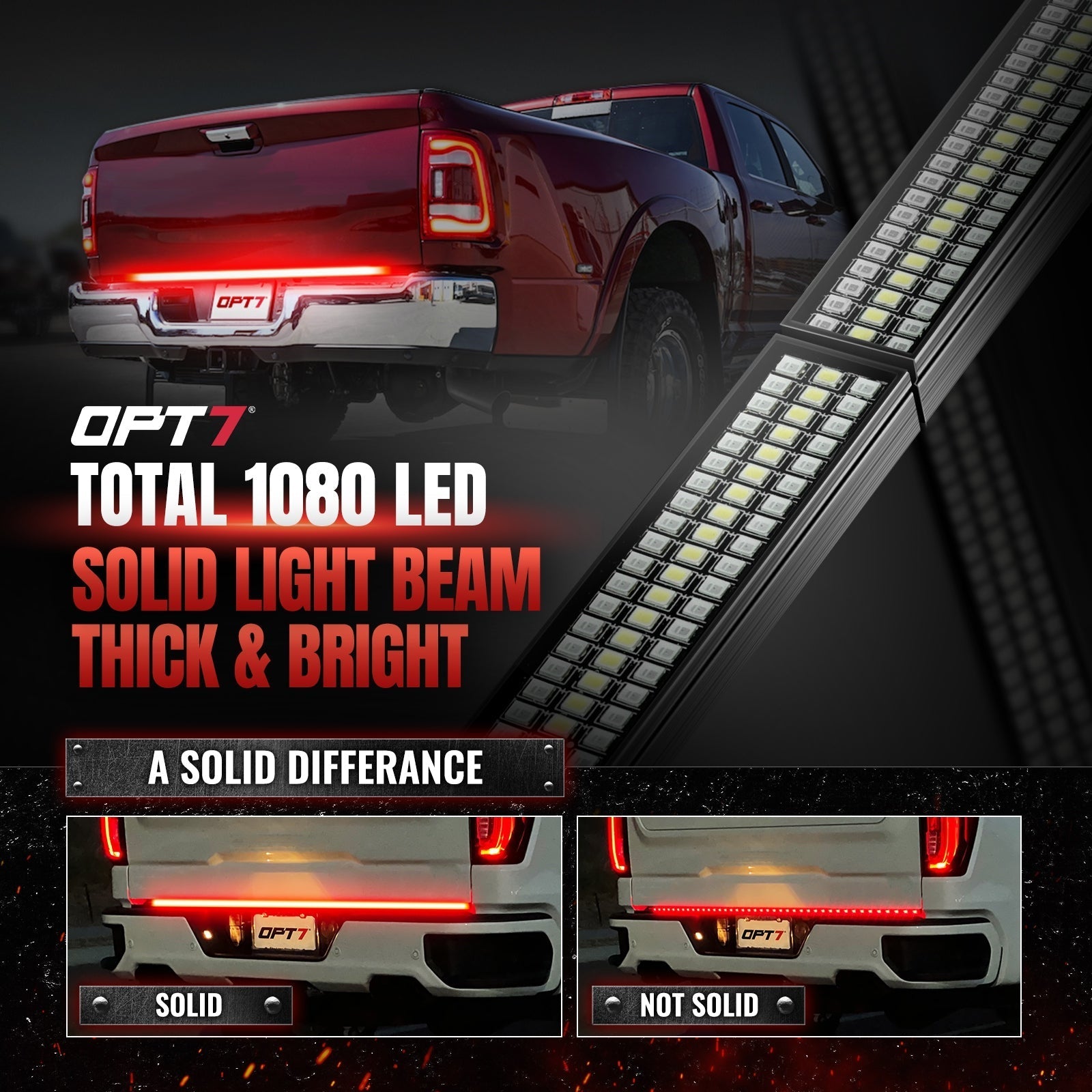 OPT7 Redline Parlux Triple Tailgate Light Bar 60" Bundle for Ford F150 15-20 with Blind Spot Easy Connect Harness