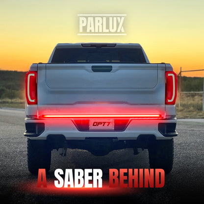 OPT7 Redline Parlux Triple Tailgate Light Bar 60" Bundle for Ford F150 15-20 with Blind Spot Easy Connect Harness and Tailgate Light Bar Magnets