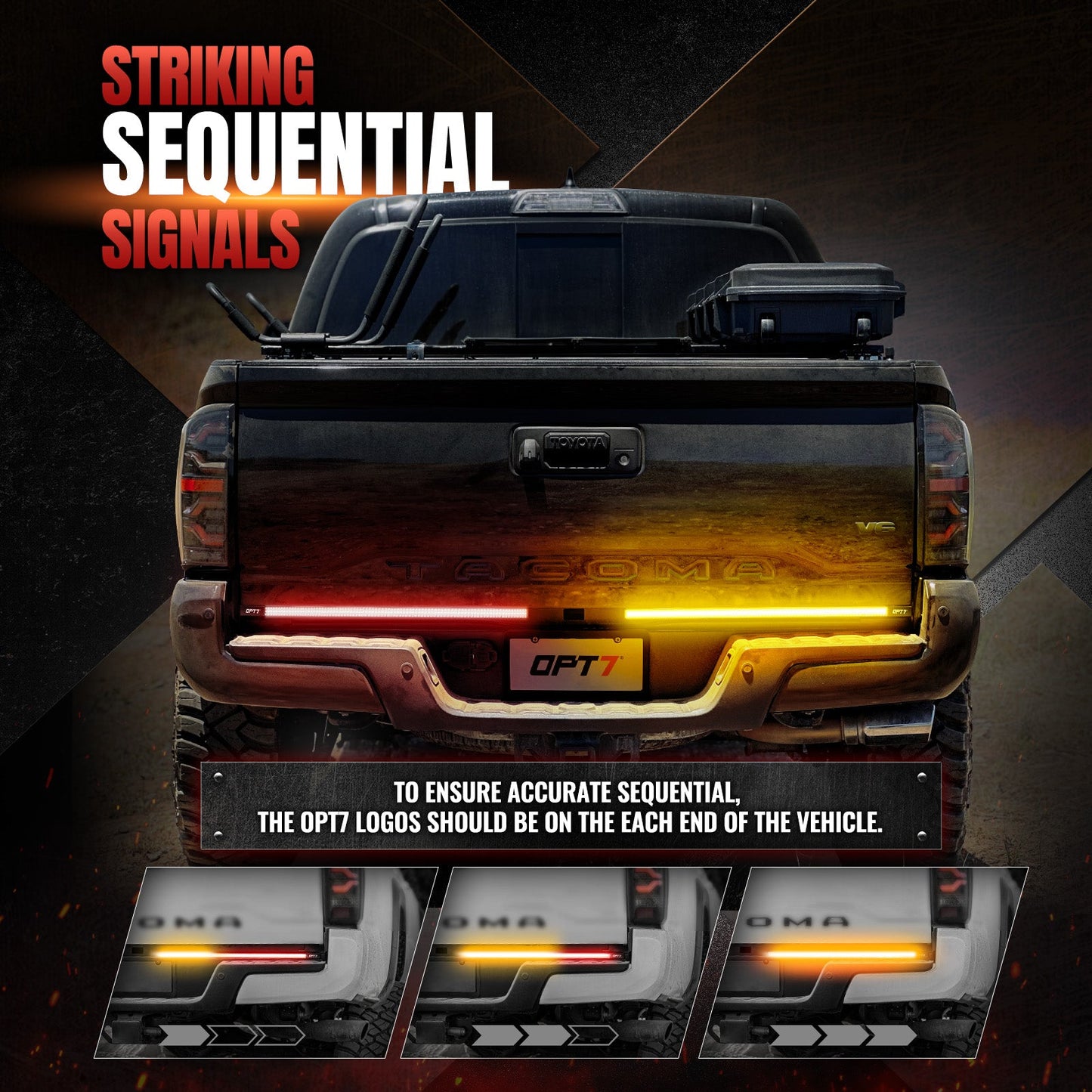 Redline Parlux Triple Row LED Tailgate Light Bar for Tacoma with Reverse Light, Brake Light & Sequential Turn Signals