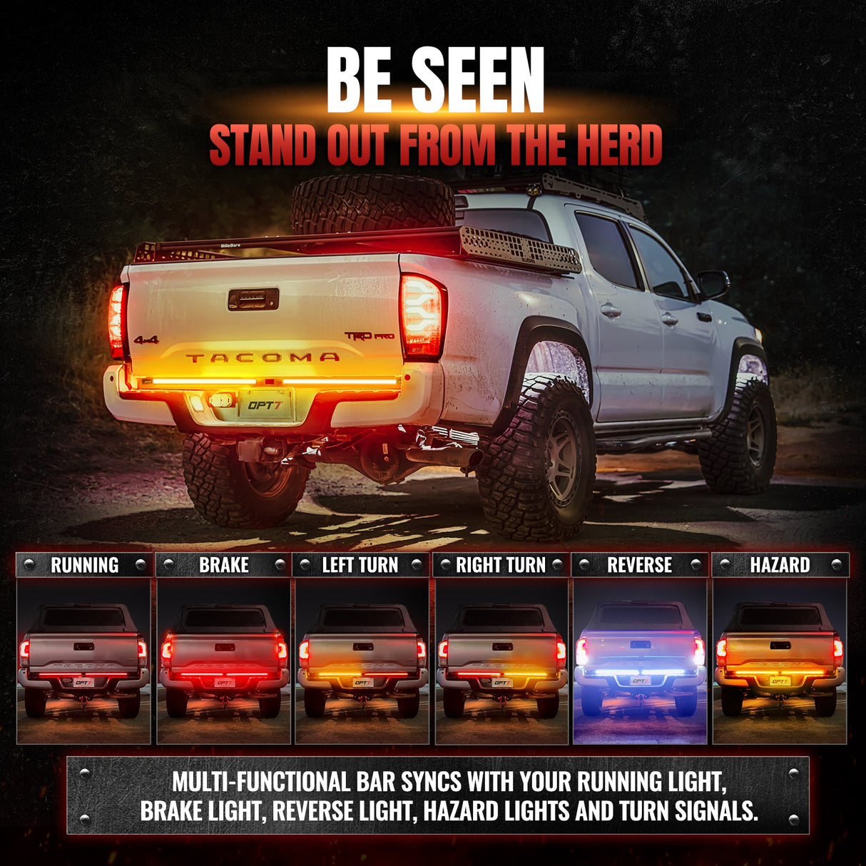 Redline Parlux Triple Row LED Tailgate Light Bar for Tacoma with Reverse Light, Brake Light & Sequential Turn Signals