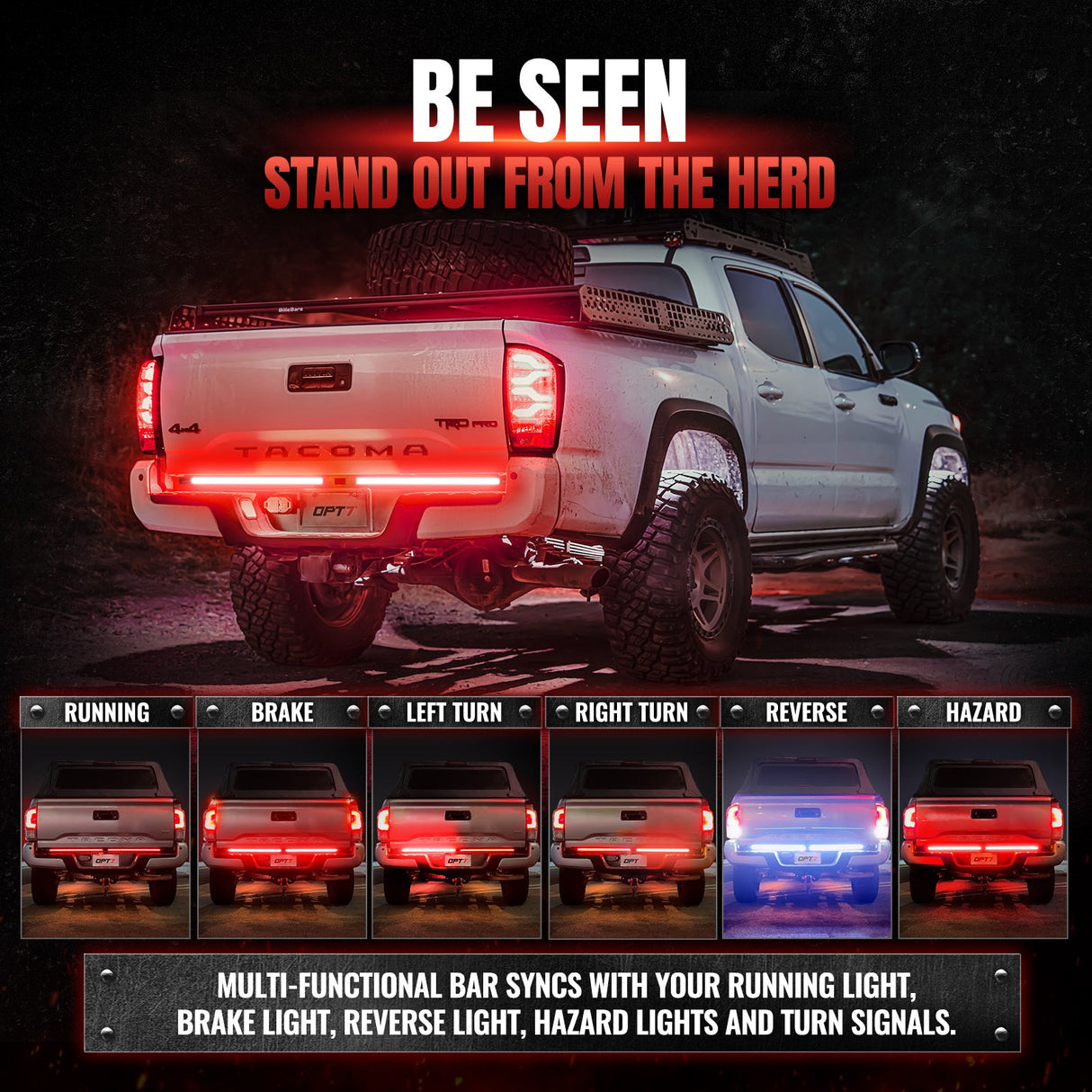 Redline Parlux Triple Row LED Tailgate Light Bar for Tacoma with Reverse Light, Brake Light & Sequential Turn Signals