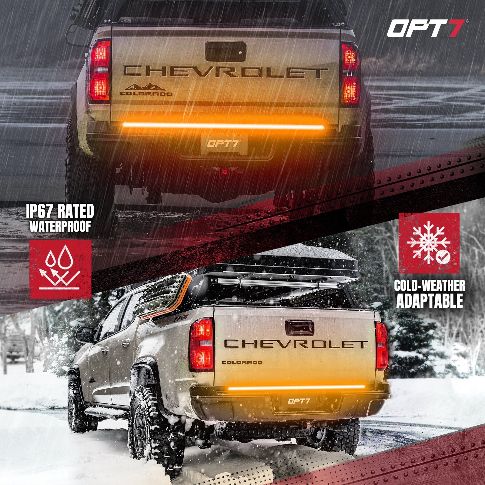 OPT7 Redline Triple Tailgate Light Bar 48" Bundle for Chevy Silverado-GMC Sierra 1500 19-21
