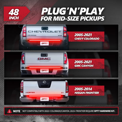 OPT7 Redline Triple Tailgate Light Bar 48" Bundle for Chevy Silverado-GMC Sierra 1500 19-21