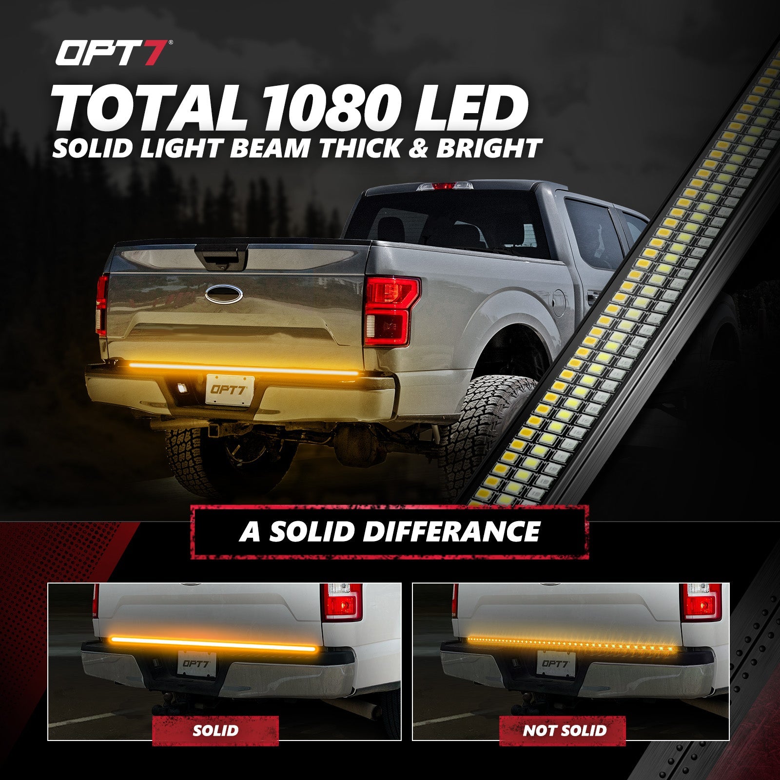 Redline Triple Row LED Tailgate Light Bar with Reverse Light, Brake Light & Sequential Turn Signals