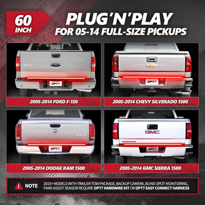 OPT7 Redline Triple Tailgate Light Bar 60" Bundle for Ford F150 15-18 Easy Connect Harness