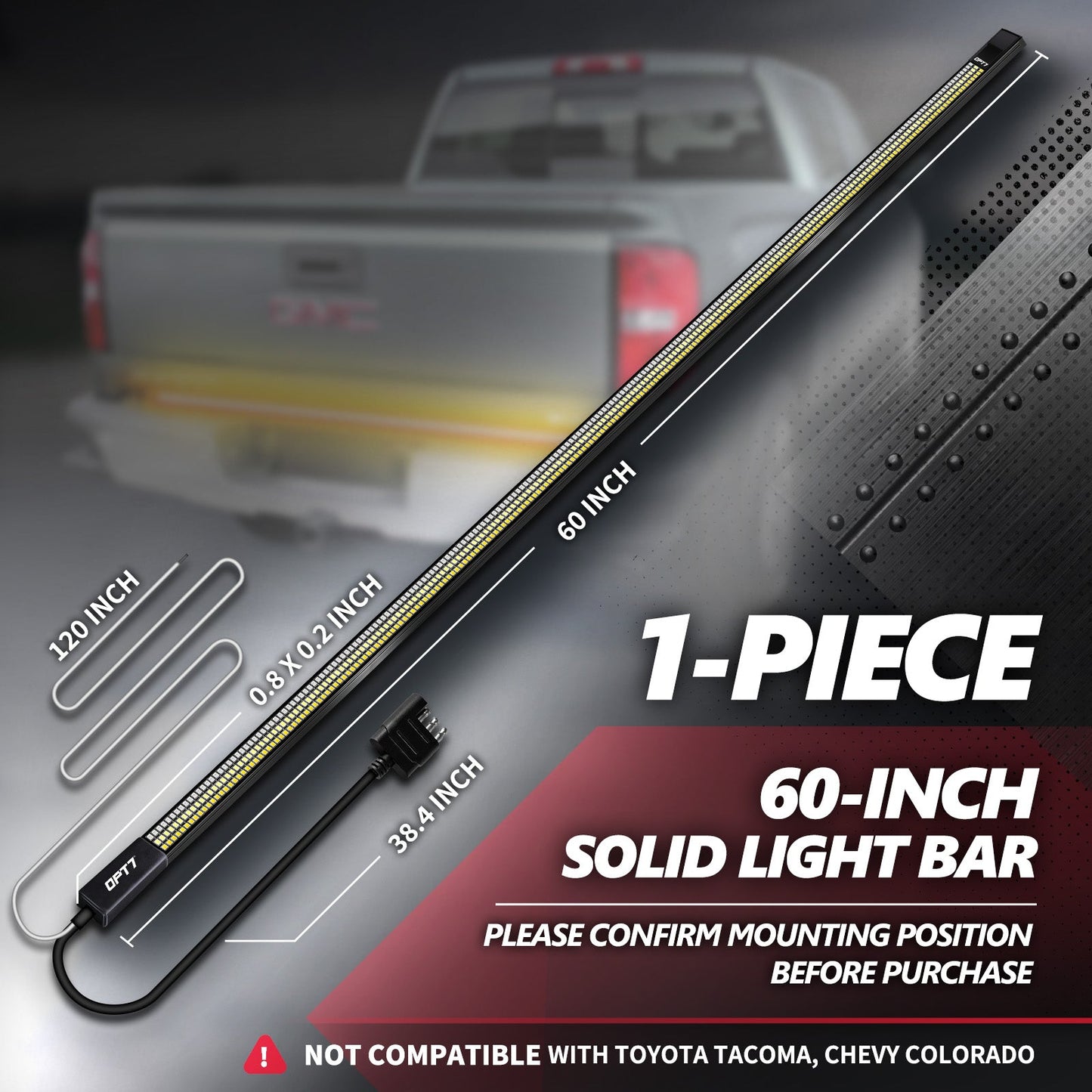 OPT7 Redline Triple Tailgate Light Bar 60" Bundle for Ford F150 18-20 Easy Connect Harness