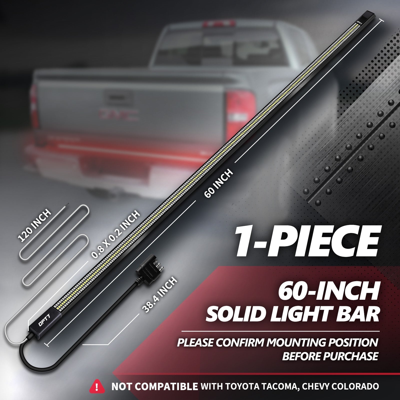 OPT7 Redline Triple Tailgate Light Bar 60" Bundle for Ford F150 15-20 with Blind Spot Easy Connect Harness