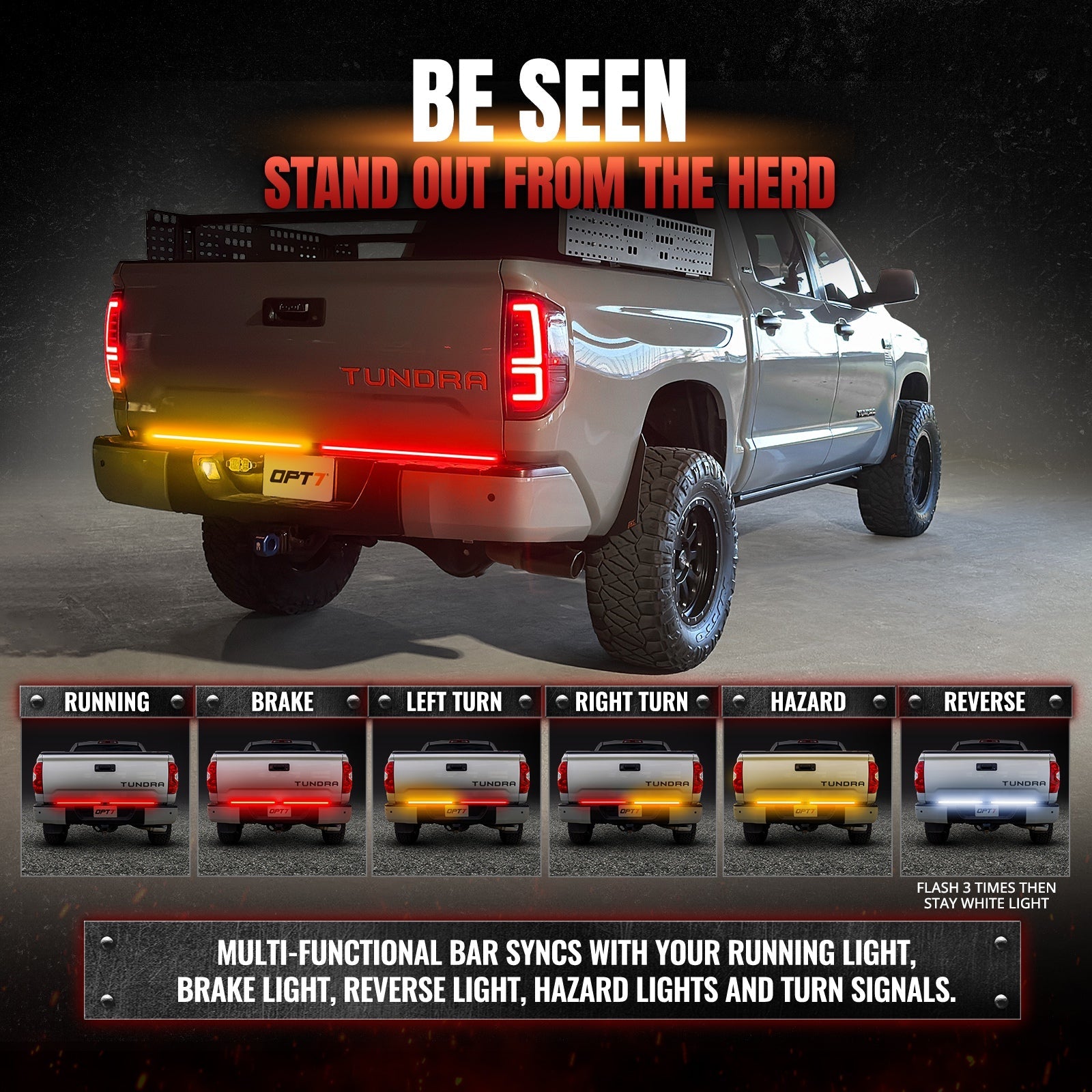 Redline Parlux Triple Row LED Tailgate Light Bar for Tundra with Reverse Light, Brake Light & Sequential Turn Signals