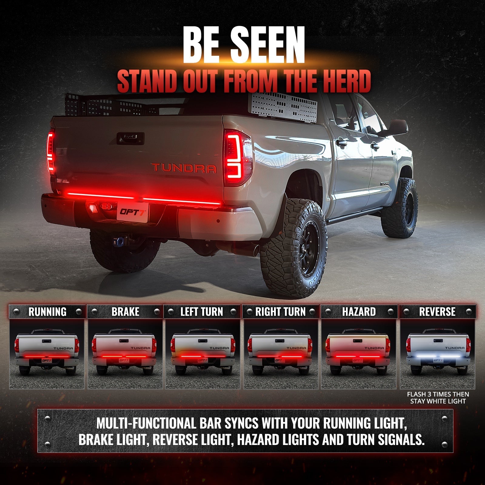 Redline Parlux Triple Row LED Tailgate Light Bar for Tundra with Reverse Light, Brake Light & Sequential Turn Signals