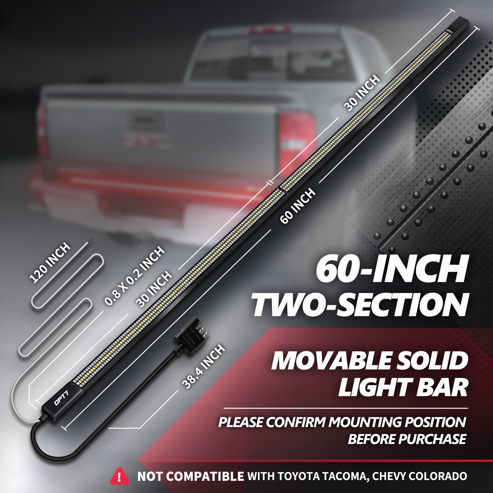 OPT7 Redline Parlux Triple Tailgate Light Bar 60" Bundle for Chevy Silverado-GMC Sierra 1500 19-21 Connect Harness