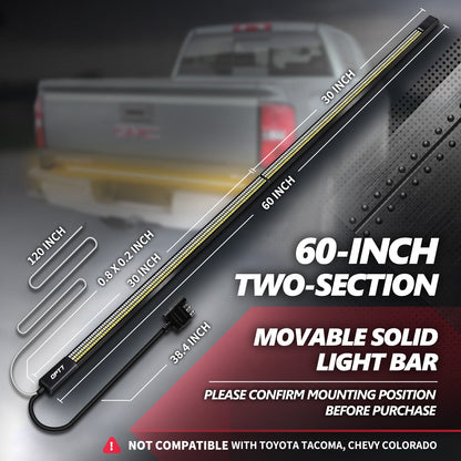 OPT7 Redline Parlux Triple Tailgate Light Bar 60" Bundle for Ford F150 15-20 with Blind Spot Easy Connect Harness and Tailgate Light Bar Magnets