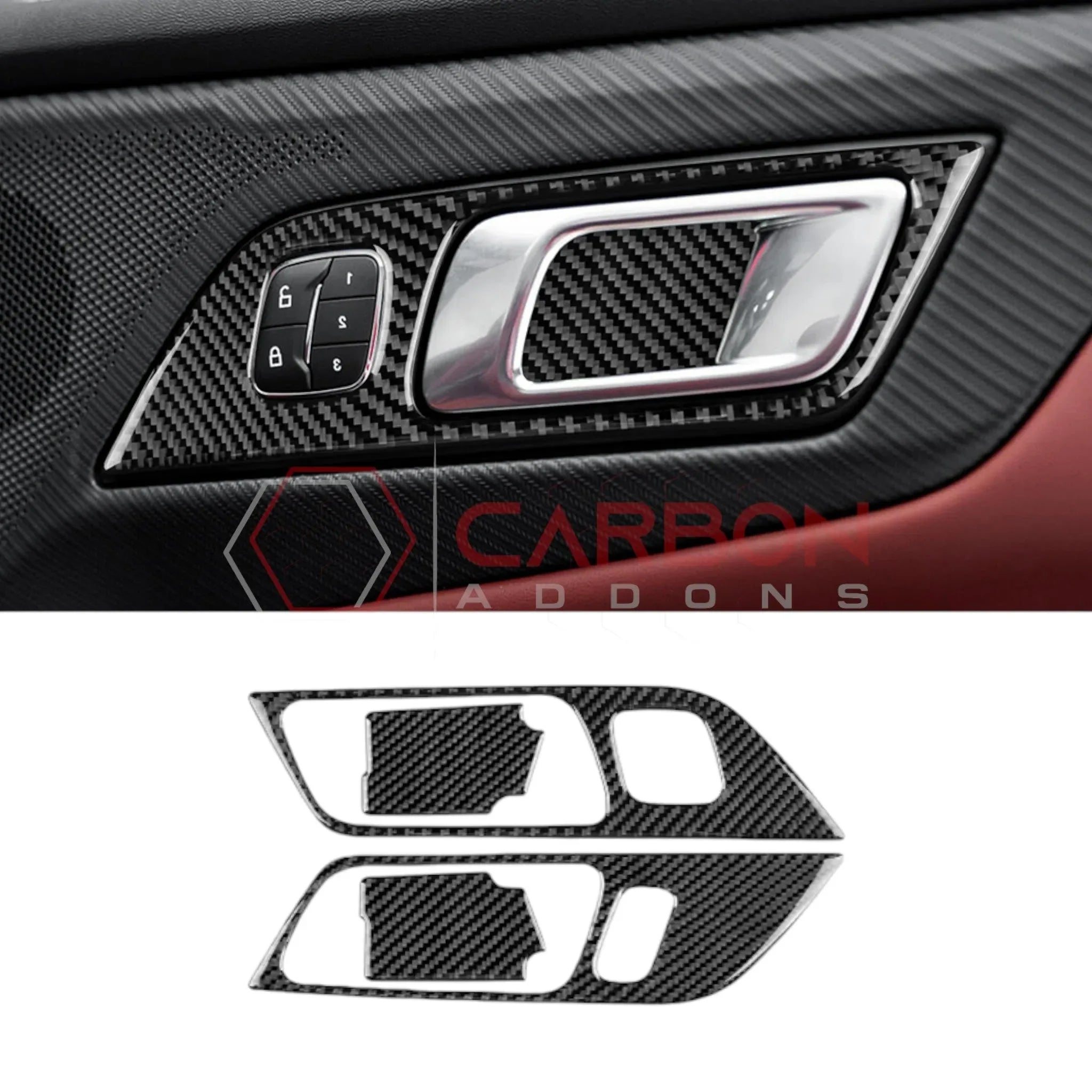 Real Carbon Fiber Interior Door Handle Trim Overlay for 2024+ Ford Mustang
